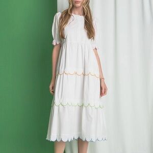 English Factory Contrast Scalloped Trim Cotton Midi Dress